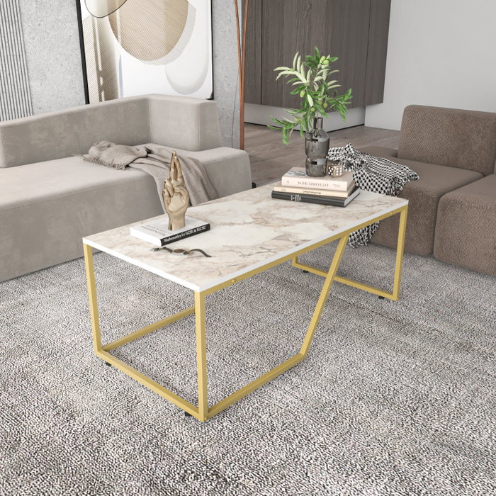 Hanah Home Wendy Mesa de Centro Blanco y Oro